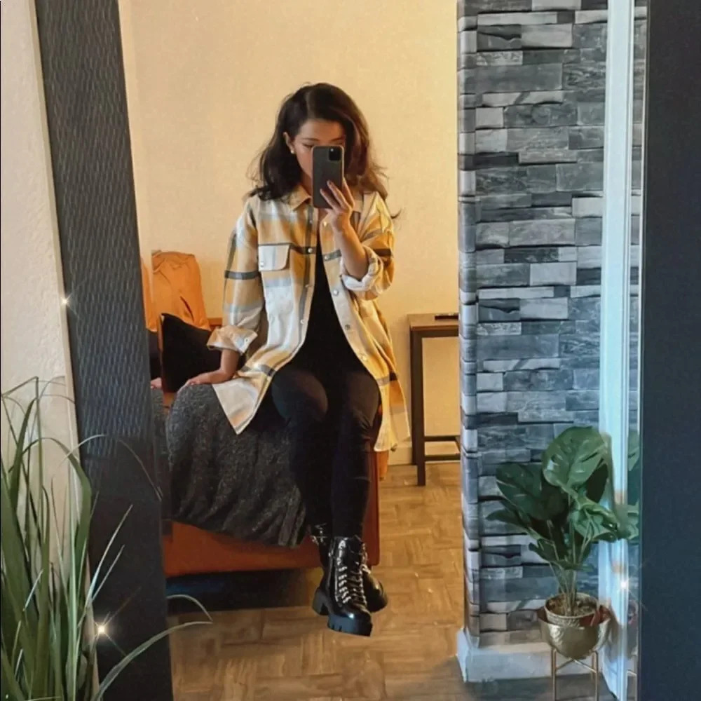 Oversized Mustard Check Shacket - Picture 5 of 6